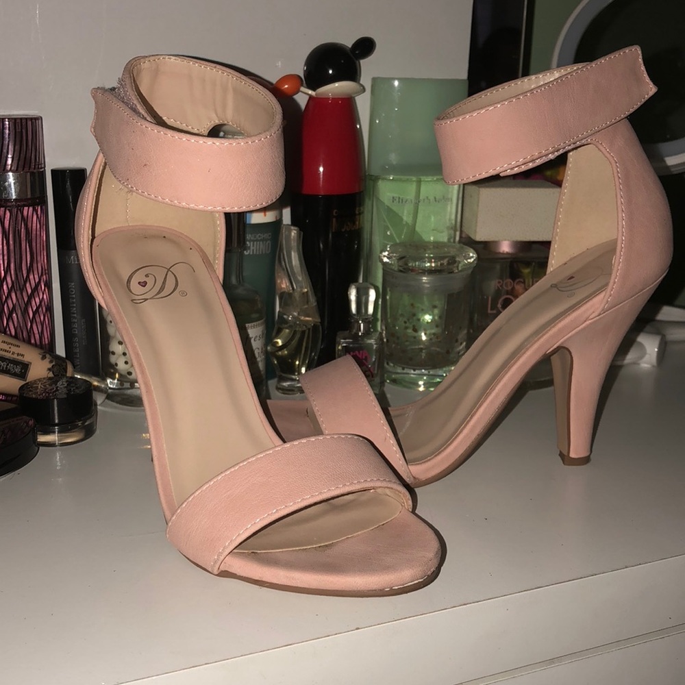 Light pink ankle strap heels